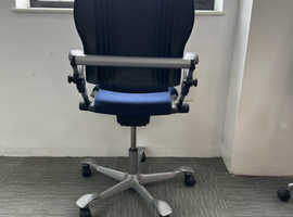 HAG MIDI CHAIR Blue Fabric Ergonomic Operator Chair with Black Back, Gas Lift, Back Tilt and Adjustable Arms