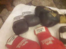 Boxing gloves  helmet  pads