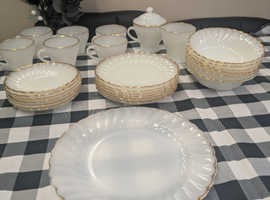1950s Suburbia Swirl Fire King, gold edged 27pce set