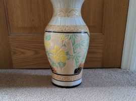 Beautiful tall large vase 13" crackle effect design glazed floral palm