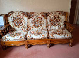 Wooden Frame Sofa and 2 Matching Chairs