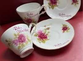 Ruby Wedding tea cups and saucers.