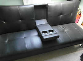 Black Faux Leather Italian Style Sofa Bed