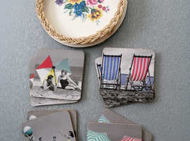 A Vintage Teapot Stand & 8 Modern Coasters.