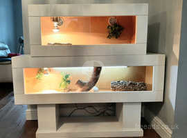 Modern White Vivarium with  stand.4ft and 3 ft, complete with lights, thermometers and accessories.