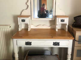 Dressing table with mirror and stool
