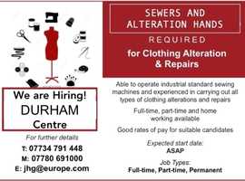 HIRING NOW!!! MACHINISTS / Sewers/ Alteration Hands for DURHAM Excellent opportunity for Tailor/Seamstress/Sewers/Alteration Hands