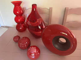 Red ornamental vases