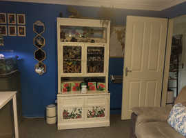 Wood Brothers Old Charm oak display cabinet. Painted with floral detail