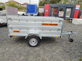 BRAND NEW 7,7ft x 4,2ft SINGLE AXLE DOUBLE BROADSIDE TRAILER WITH A RAMP 750KG