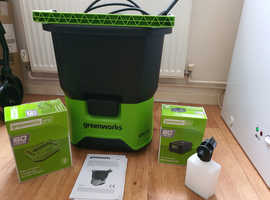 Greenworks battery powered, bucket power washer.