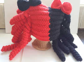 Cute Handmade Harley Quinn Crochet Hat/Hat and Scarf Set to fit approx 6-12 months