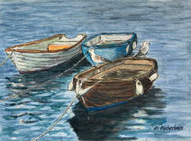 MINIATURE OIL PAINTING OF DINGHIES