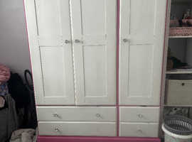 Girls pink & white wardrobe with matching drawers