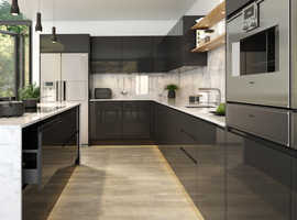 Jayline J Pull Style Handleless Kitchen Doors and Drawers in Super Gloss Graphite by BA Components From
