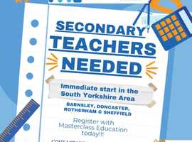 Cover/supply Teachers needed for South Yorkshire Secondary Schools