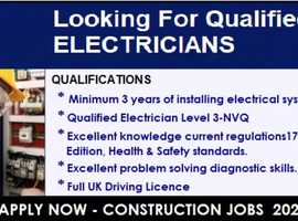 ELECTRICIANS JOIN US  JOBS 2025 - CSCS Card - NVQ Card - Full Time / Sub Contract