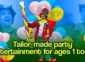 CLOWN MAGICIAN party Entertainer Childrens birthday BALLOON MODELLER bubbles hire Kids London (North West East West