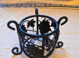 Vintage, Metal, Black, Leaf & Grape Pattern, Decorative Plant Pot Basket/Holder