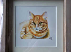 watercolour painting of ginger cat
