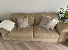 Cream large leather 3 seater sofa