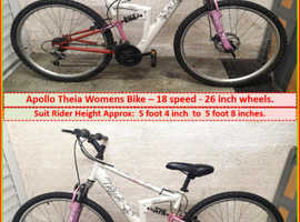 Apollo Theia Womens Bike. 18 speed. 26 inch wheels.