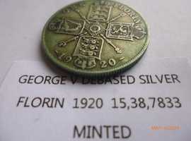 GEORGE V 1920  SILVER FLORIN COIN