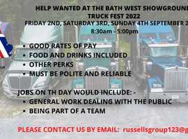 HELP WANTED AT THIS YEARS BATH WEST SHOWGROUND TRUCK FEST 2022