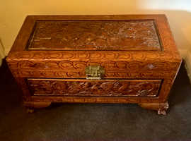 ANTIQUE CHINESE CAMPHOR WOOD CARVED TRUNK CHEST