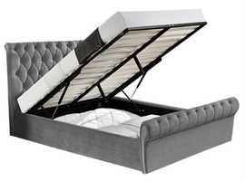 Super king size ottoman sleigh bed plush grey