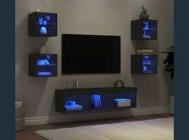 £50 Full Set of 7 Floating wall units in black with glass and LED's