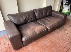 Large Vintage Brown Leather Sofa