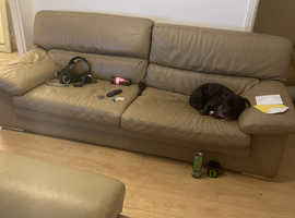 Beige leather sofa 3 seater and 2 seater