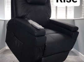 Rise & Recline Chair Black Leather Dual Motor