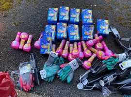 Bundle of new garden gardening items plant food weed killler gloves