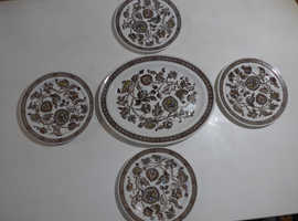 8 Colourful ironstone Jacobean Vintage  plates and server.