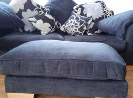 Black 2 and large 3 Seater with cushions and Footstool