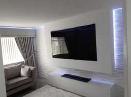 Tv feature wall living room makeover tiling led skirting ceiling driveways
