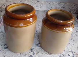 2 Brown Earthern Ware Utensil Storage Jars..