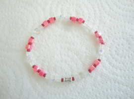 Handmade Dark Pink & Clear Elasticated Bracelet for Women