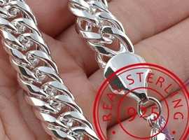 Unisex Curb 925 Sterling Silver Nice Chain Solid Bracelet 21 grams