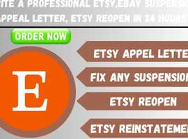 I will remove etsy suspension in 24 hours via etsy appeal letter etsy chat