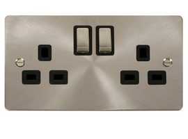 Click Define brushed steel single and double sockets