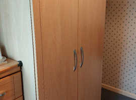 JUST REDUCED - top quality  expensive beautiful  quality beech  solid wardrobe  with 2 opening doors & shelf to the top & bottom