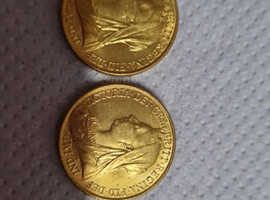 2 old gold coloured coins