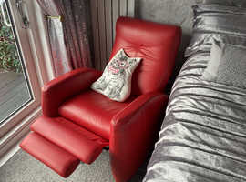 Red genuine leather recliner chair