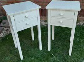 Pair Of Tall Bedside 2-Drawer Tables for Bedroom In Cream - Well Made - VGC