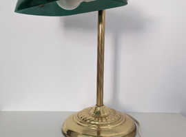 Vintage Brass Bankers Desk Lamp with Green Glass Shade.