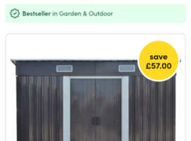 Living and Home 8 x 6ft Black Outdoor Flat Roof Double Sliding Door Metal Tool and Storage