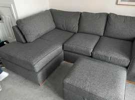 Modern Grey Fabric Corner Sofa - 4 Seater Chaise Lounge